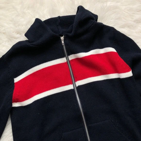 Brandy Melville knit zip up jacket sweater zipper knitted red blue white long sl - Picture 1 of 6